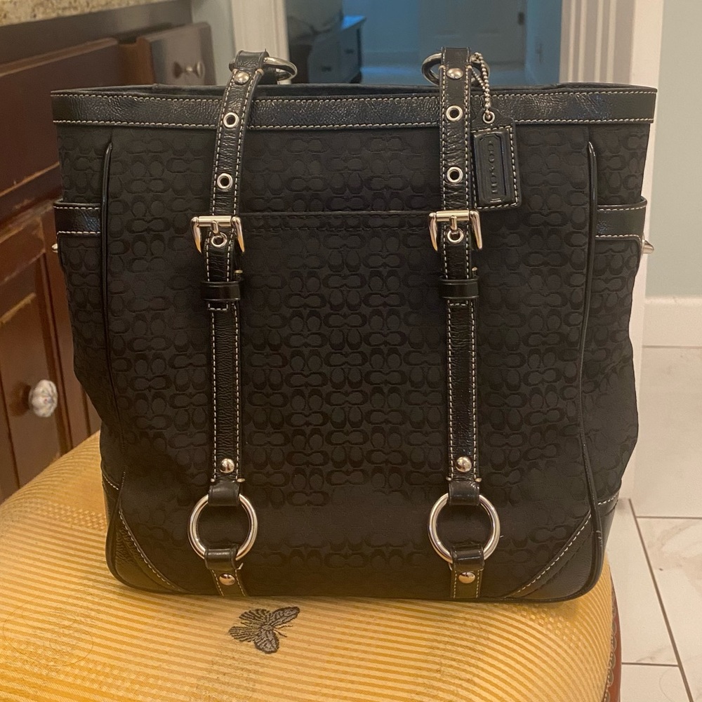 VINTAGE COACH SIGNATURE C GALLERY BLACK MONOGRAM TOTE HAND SHOULDER BAG